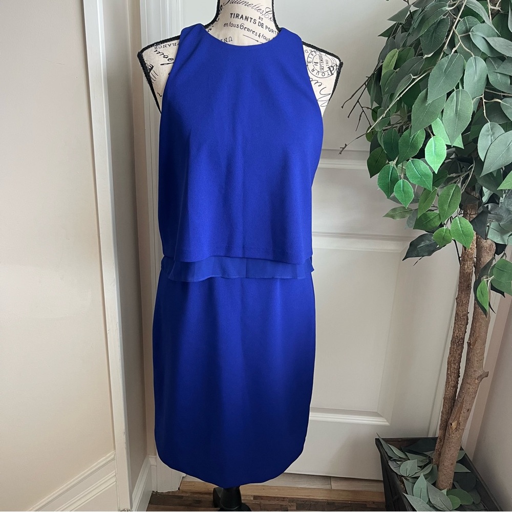 Betsey Johnson Layered Overlay Sleeveless Sheath Dress Blue Sz 4